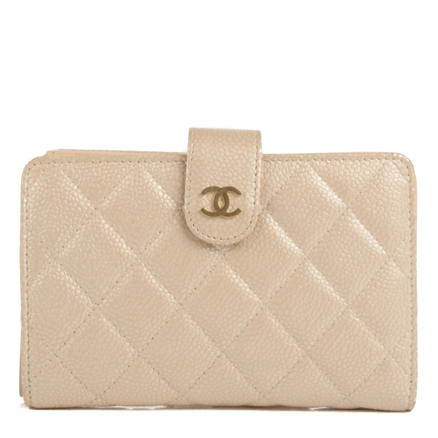 Caviar Quilted L-Zip Pocket Wallet Beige Clair