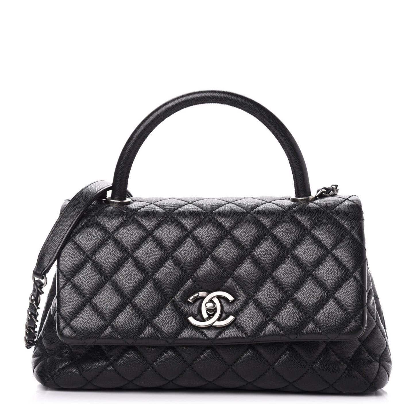 Caviar Quilted Small Coco Handle Flap Black