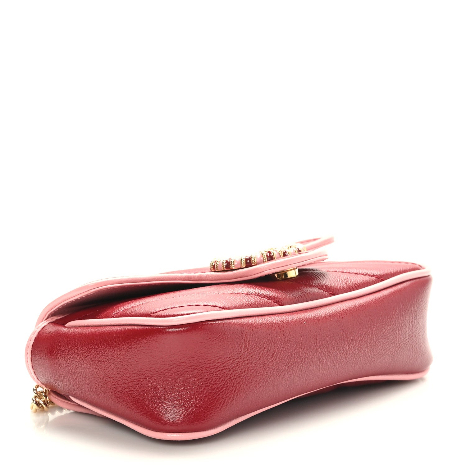 Gucci Azalea Calfskin Enamel Matelasse Diagonal Super Mini Torchon GG Marmont Shoulder Bag New Cherry Red Wild Rose 4 of 10