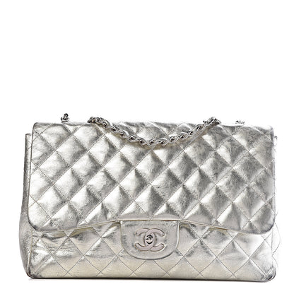 Chanel Metallic Aged Calfskin Quilted Jumbo Single Flap Silver 1 of 23