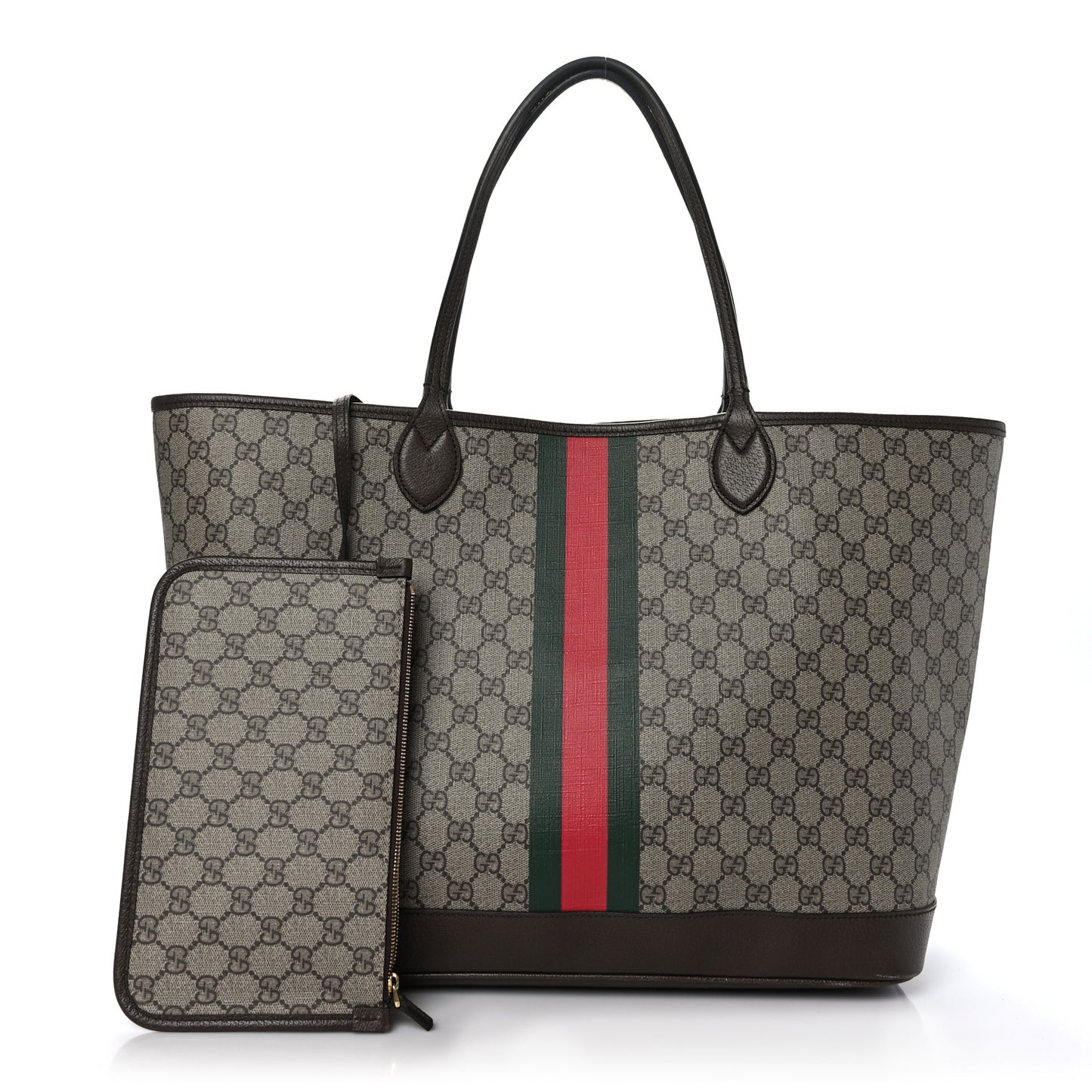 GG Supreme Monogram Textured Dollar Calfskin Web Large Ophidia Tote Beige Ebony New Acero
