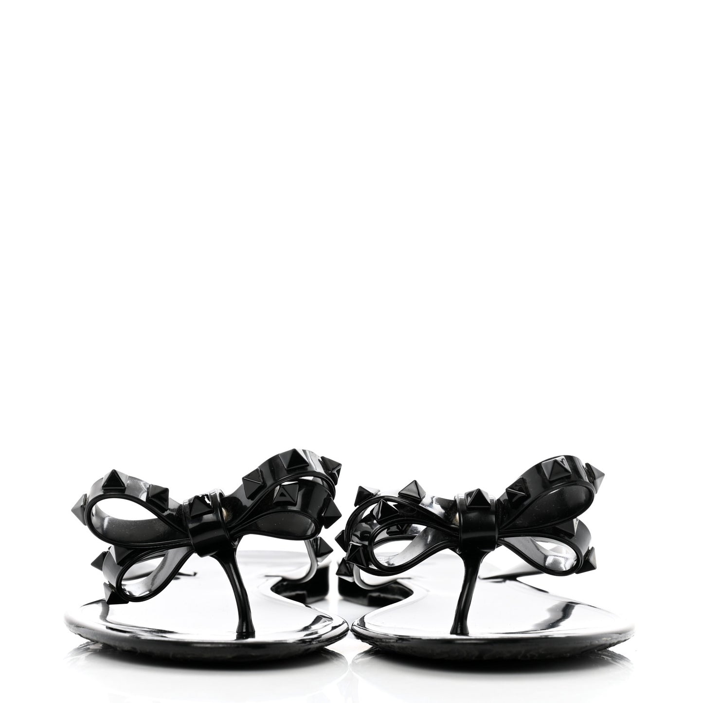 PVC Jelly Rockstud Bow Thong Sandals 40 Black