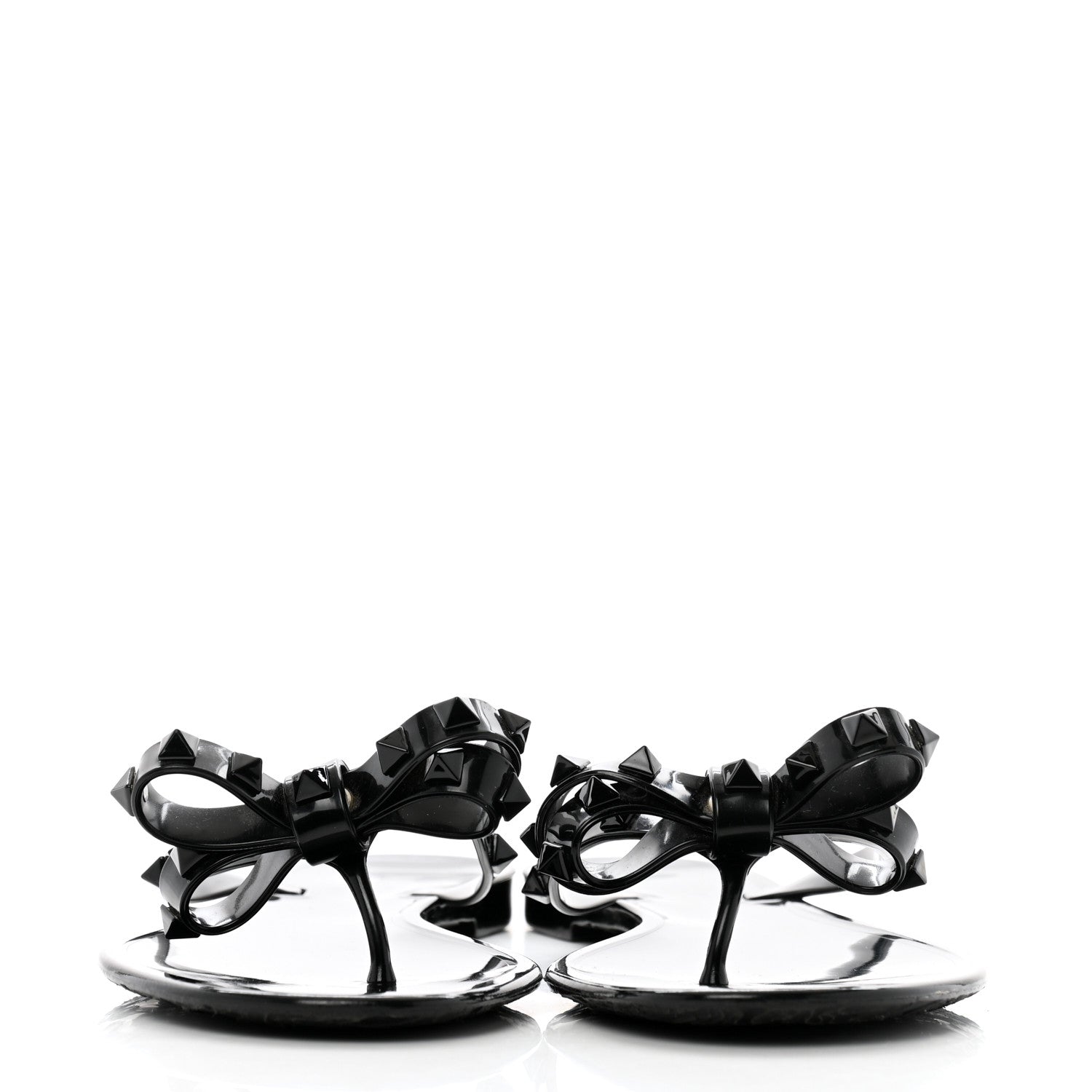Valentino Garavani PVC Jelly Rockstud Bow Thong Sandals 40 Black 3 of 9