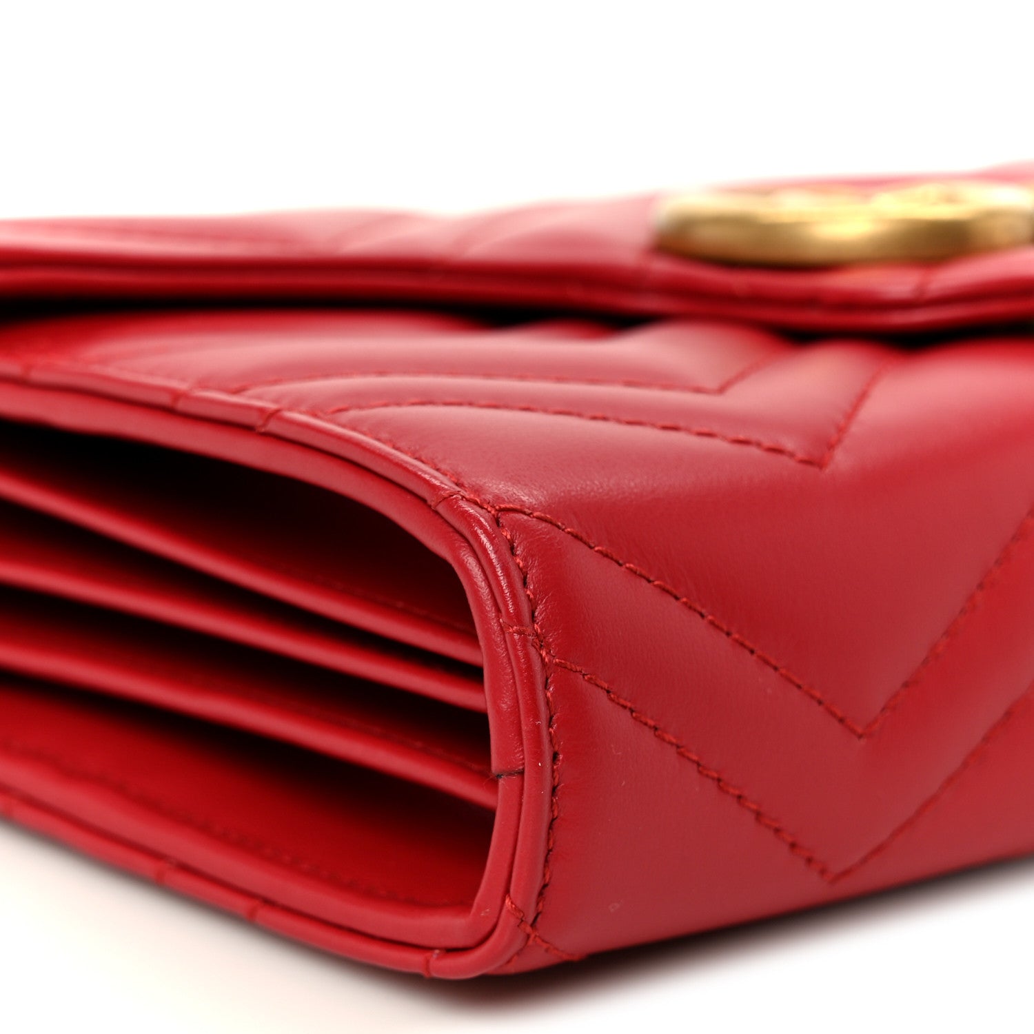 Gucci Calfskin Matelasse GG Marmont Chain Wallet Cuir Hibiscus Red 9 of 11