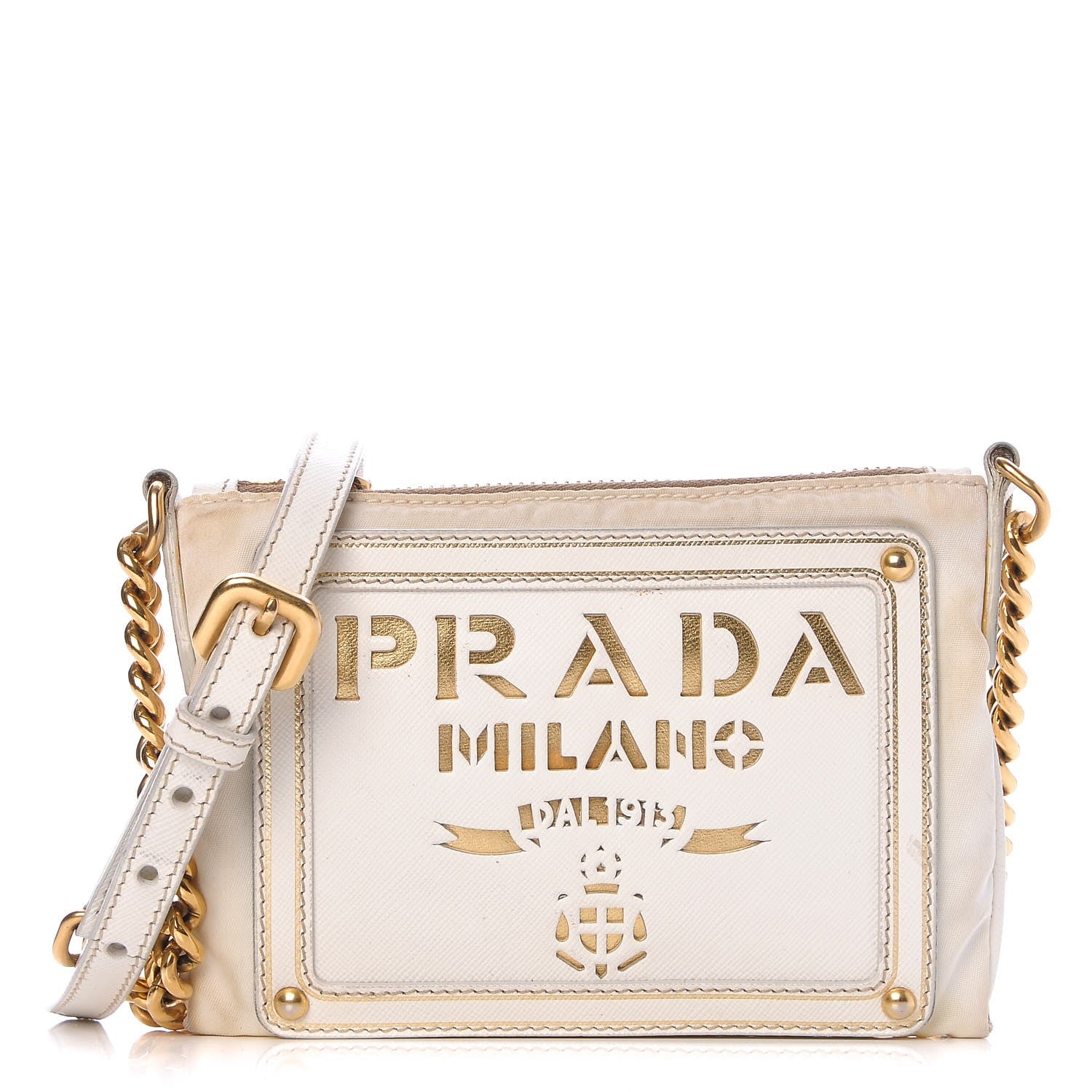 Prada Tessuto Nylon Saffiano Logo Crossbody Bag Talco 1 of 14