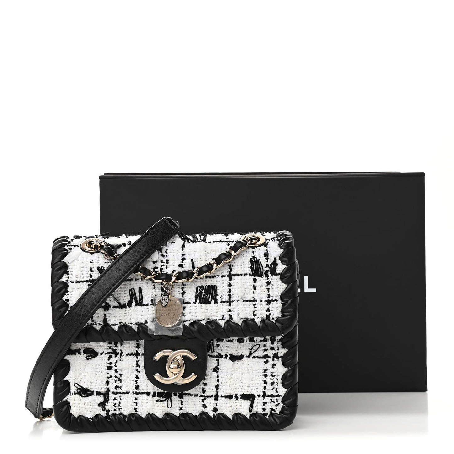 Tweed Braided Calfskin Mini My Own Frame Flap Grey Black