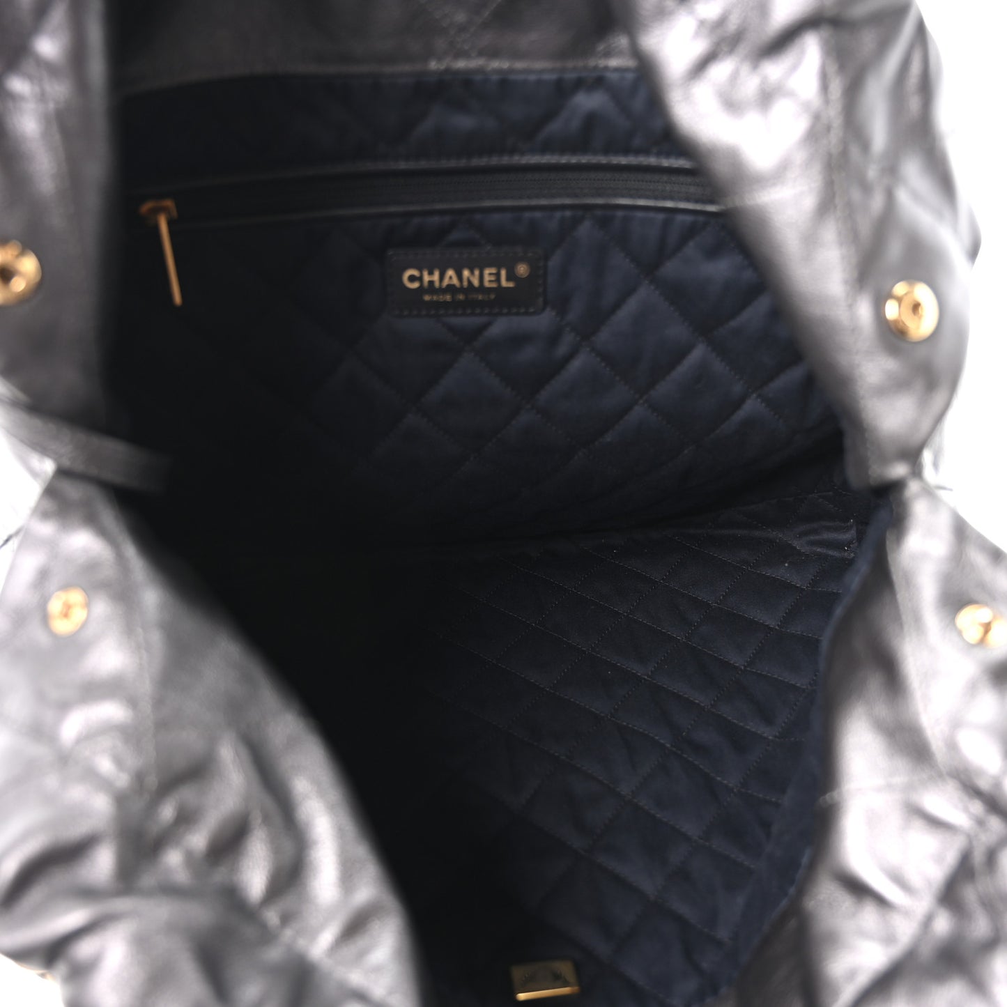 Shiny Calfskin Quilted Chanel 22 Dark Grey