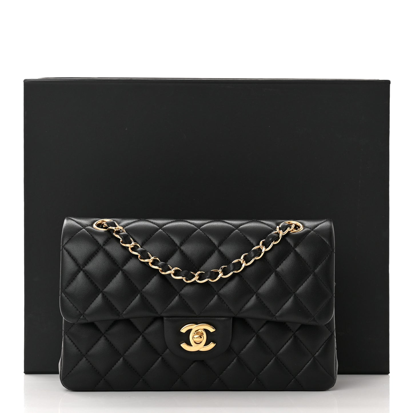 Lambskin Quilted Small Double Flap Black