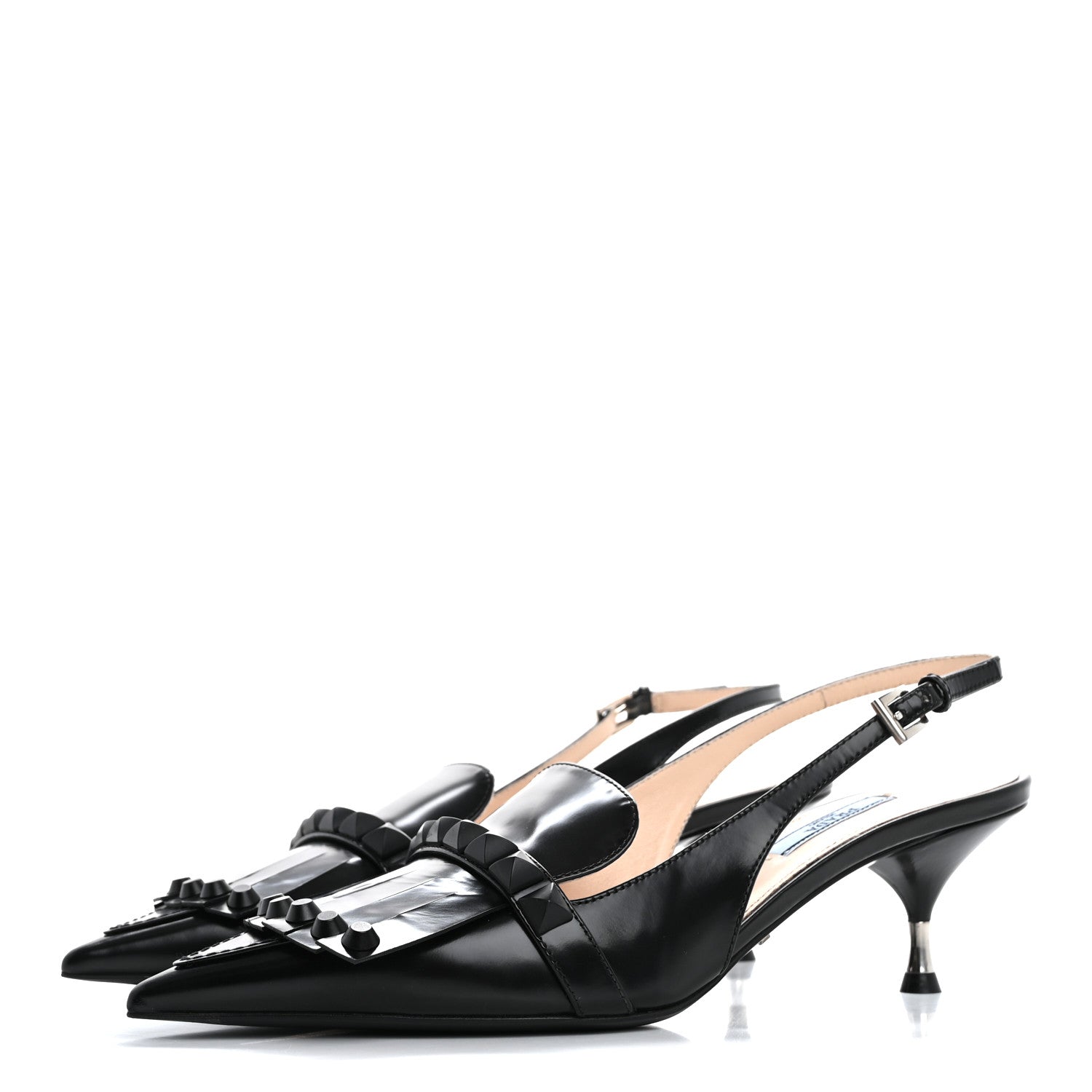 Prada Spazzolato Studded Slingback Pumps 39 Black 4 of 10