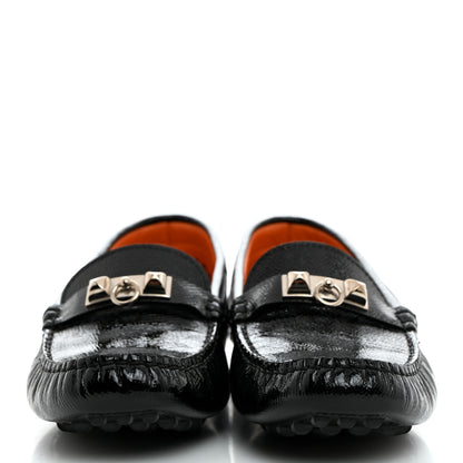Hermes Patent Epsom Womens Irving Driving Moccasin Loafers 37 Black 2 of 8