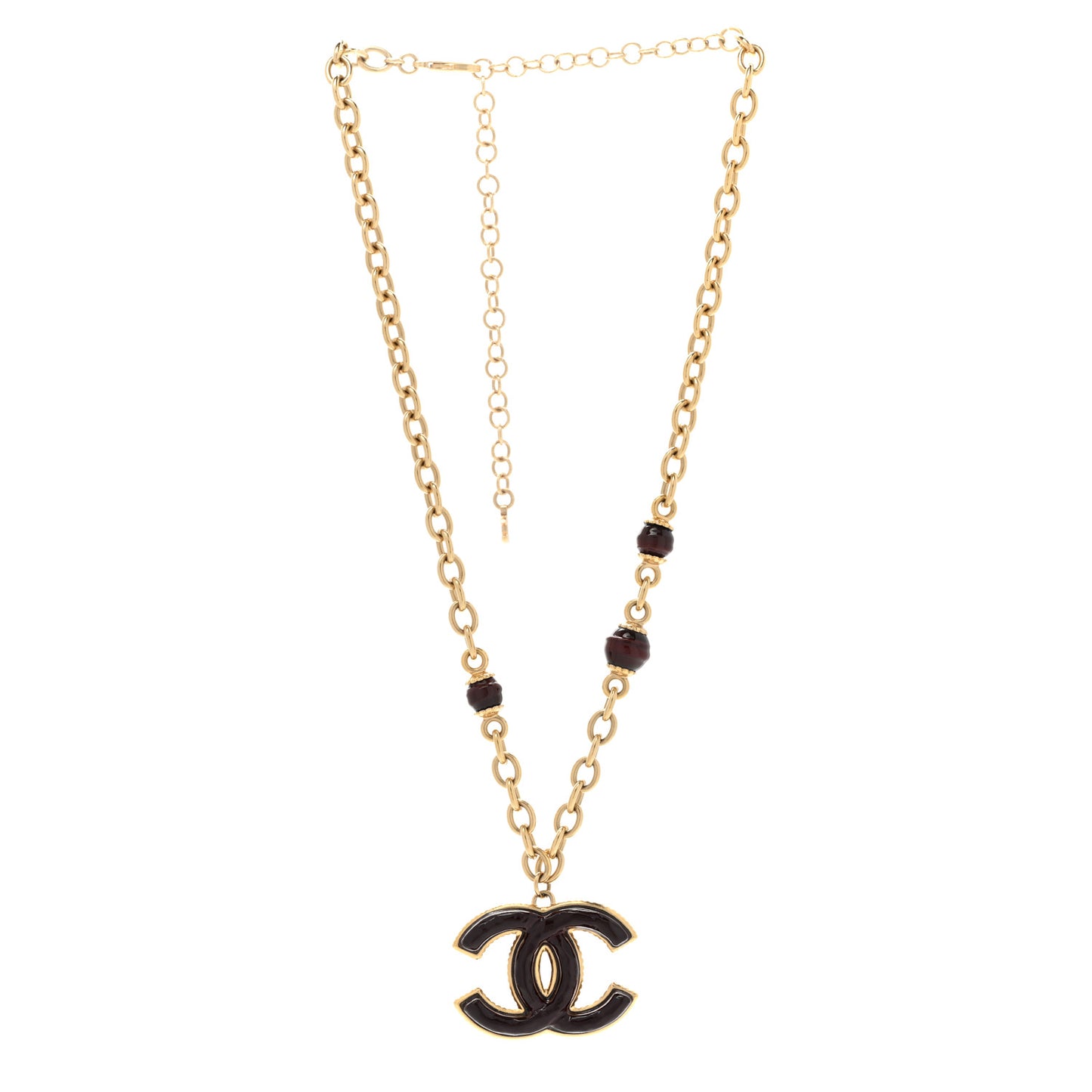 Metal Enamel CC Necklace Gold Brown