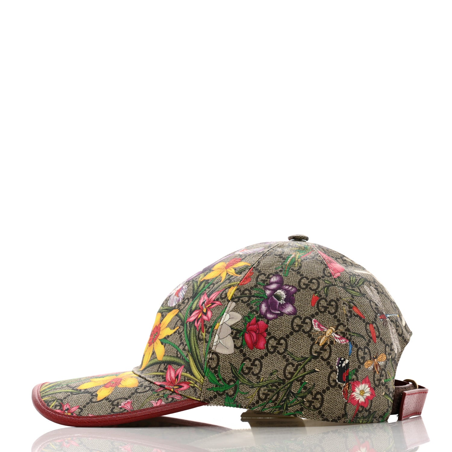 Gucci GG Supreme Flora Claudia Baseball Hat 56 S Red 4 of 10