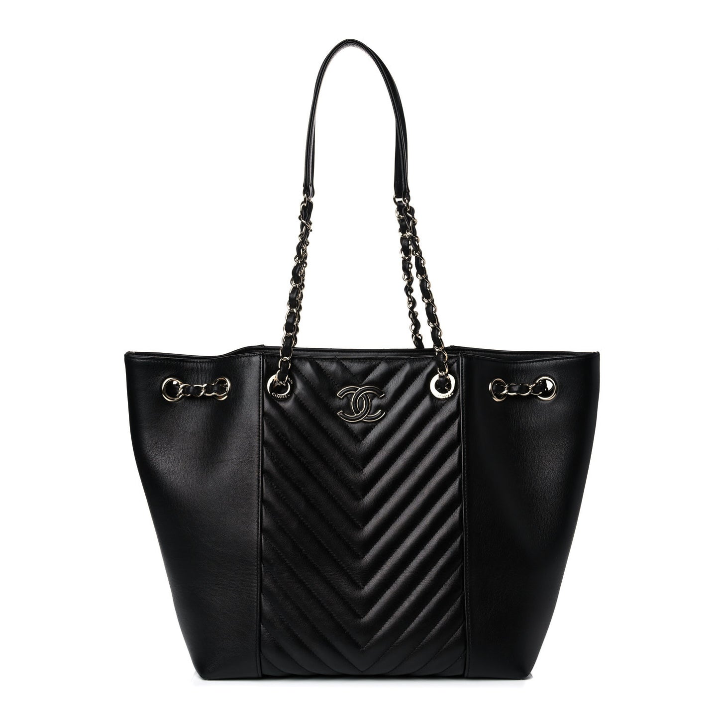 Calfskin Quilted Large Daily Shopping Bag Black