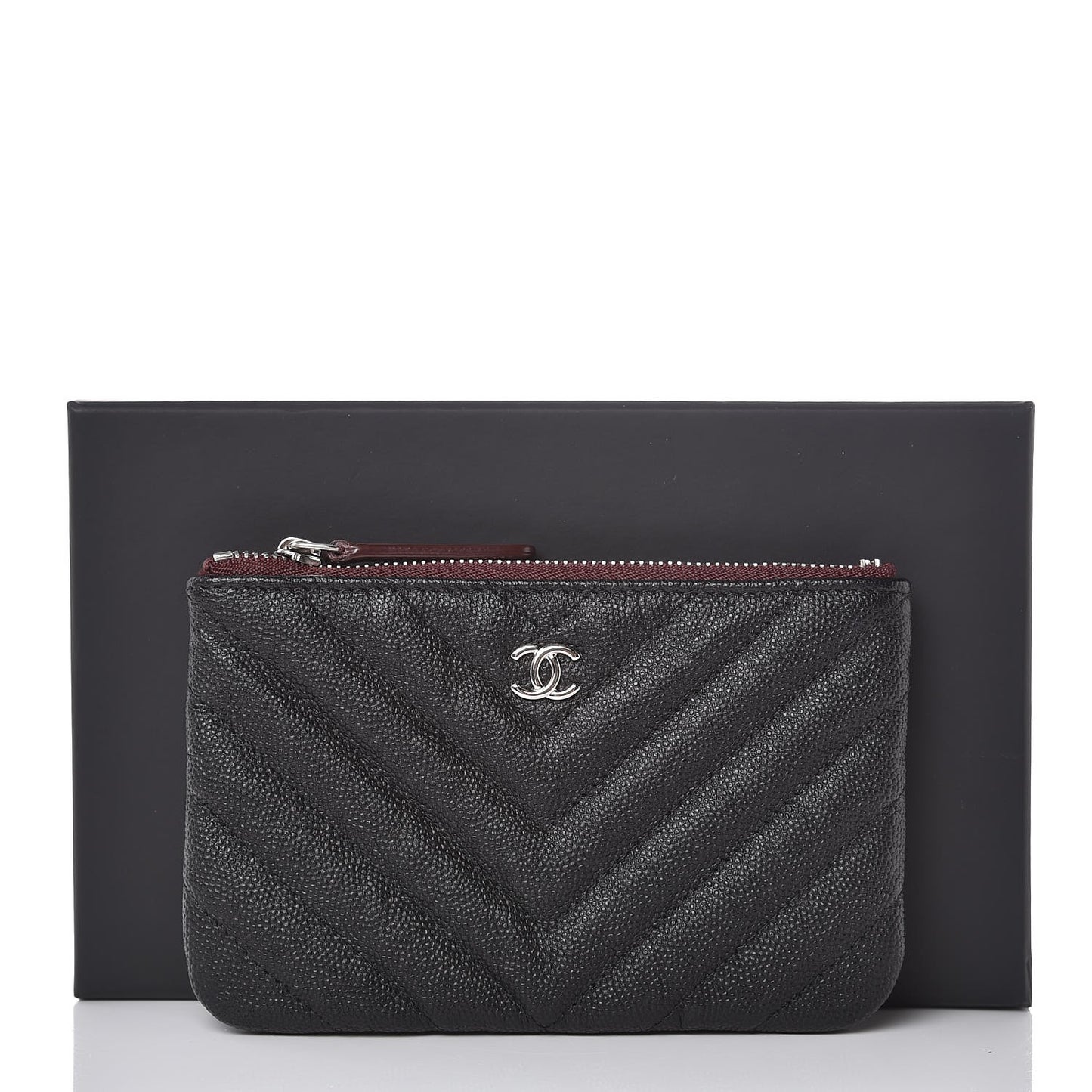 Caviar Chevron Quilted Small Cosmetic Case Black