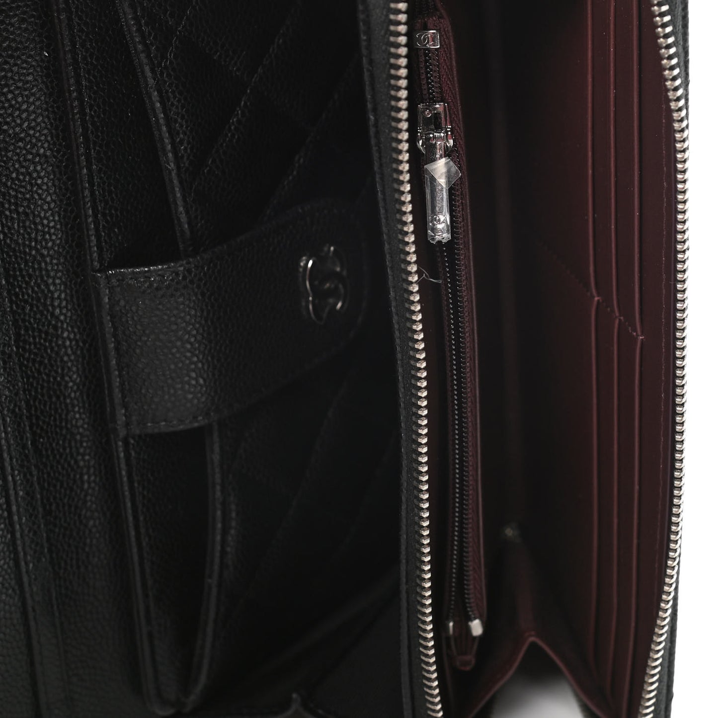 Caviar Quilted Phone Holder Wallet on Removable Chain Black