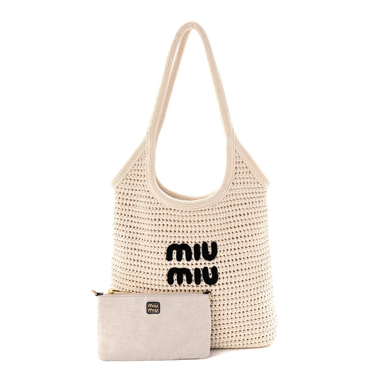 Miu Miu Cotton Crochet Ivy Bag Chalk White Black 3 of 11