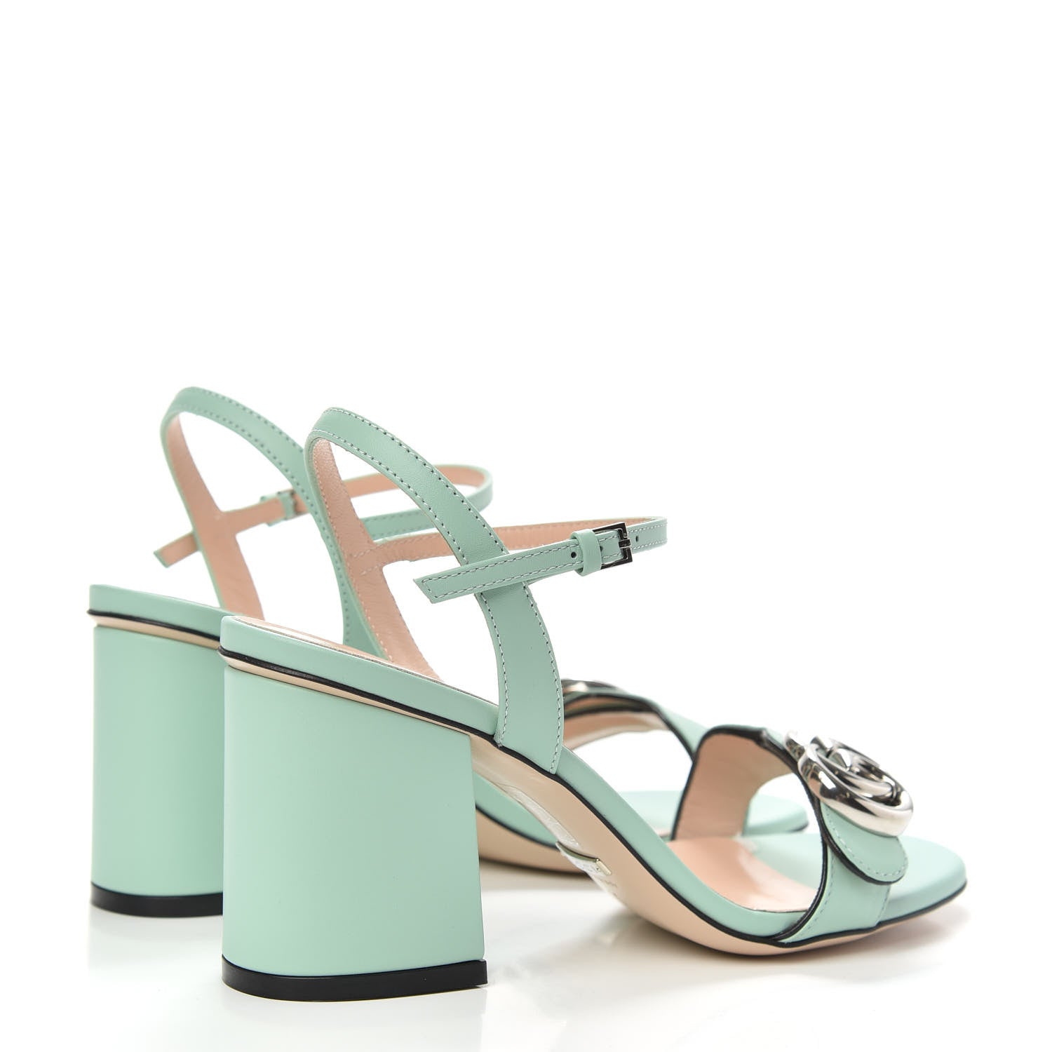 Gucci Lifford Calfskin GG Marmont Ankle Wrap 75mm Sandals 35 Water Green 4 of 8