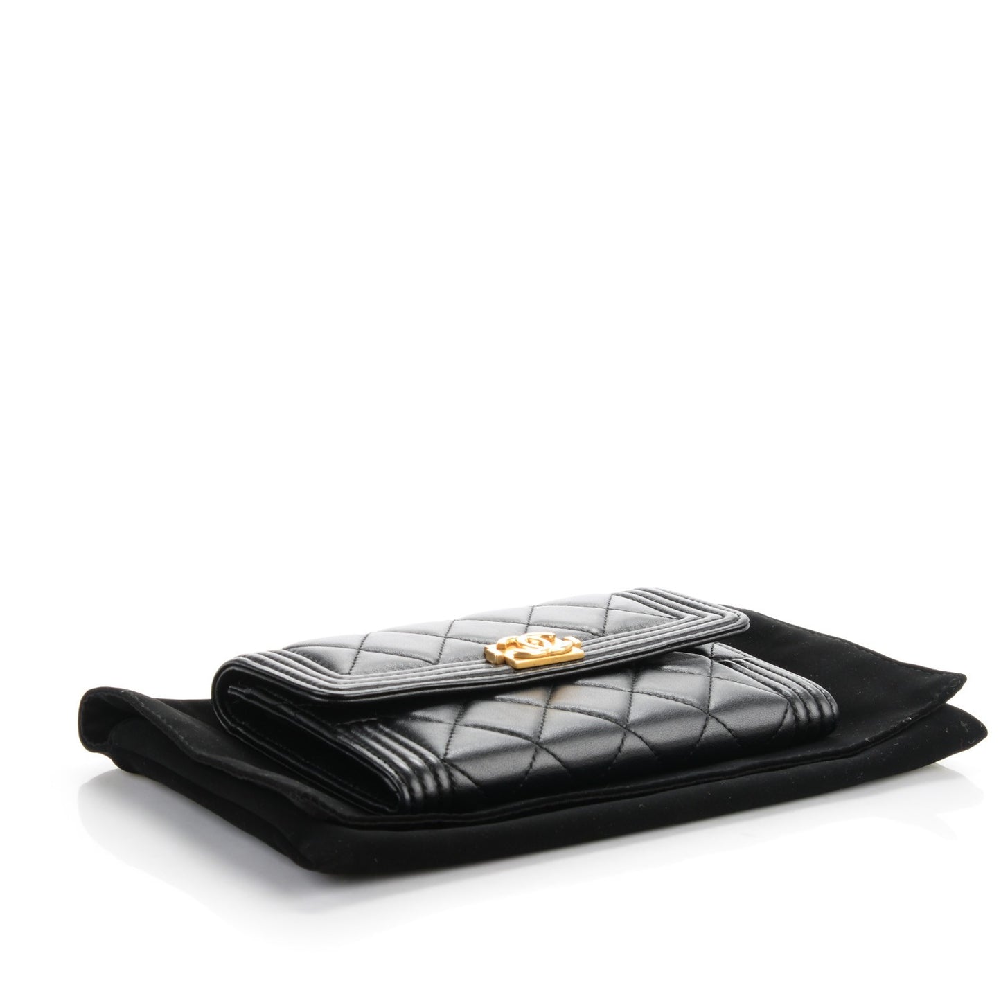 Calfskin Quilted Boy Card Holder Wallet Black