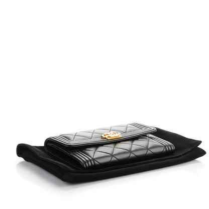 Chanel Calfskin Quilted Boy Card Holder Wallet Black 4 of 8