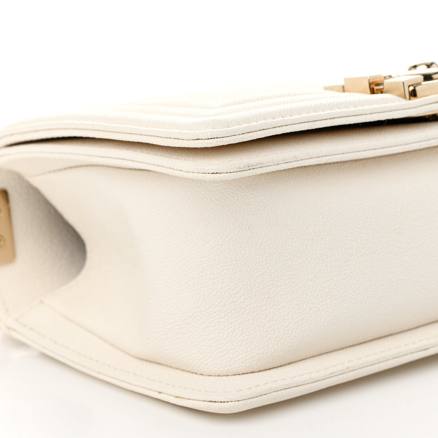 Caviar Chevron Quilted Small Boy Flap White