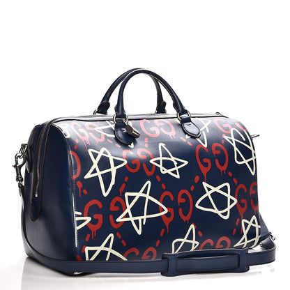 Gucci Calfskin GucciGhost Print Duffle Blue Agata Hibiscus Red 4 of 9