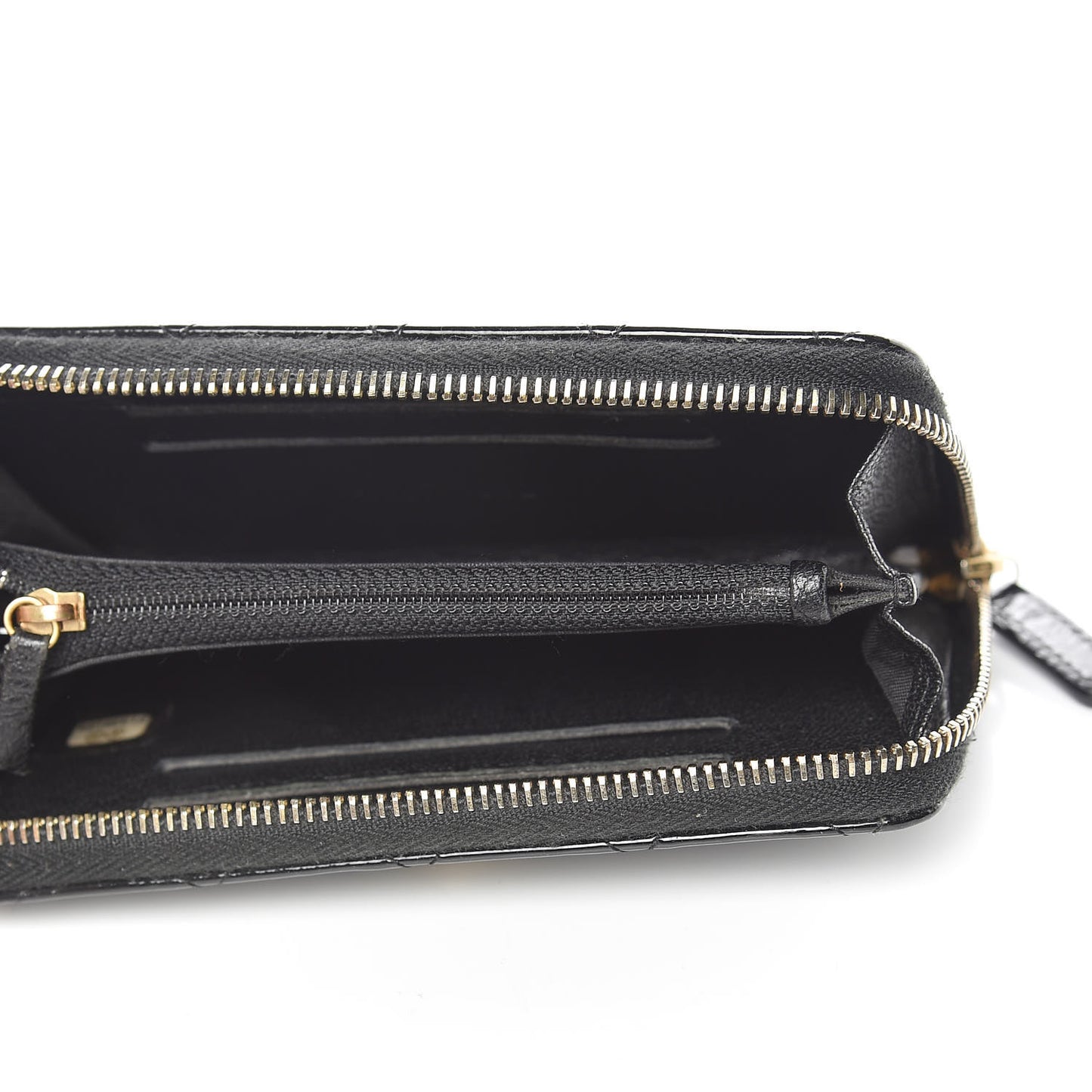 Patent Quilted Small Zip Around Wallet Black