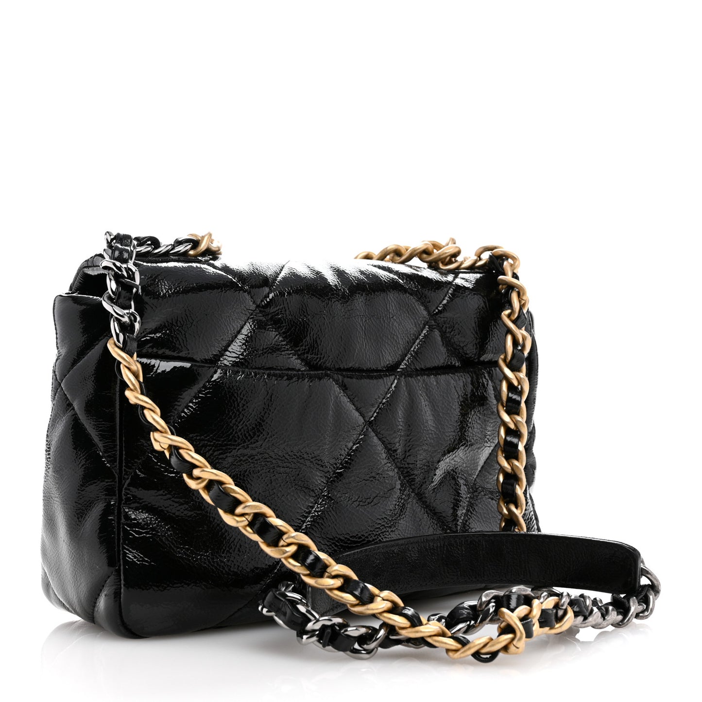 Shiny Crumpled Calfskin Quilted Medium Chanel 19 Flap Black