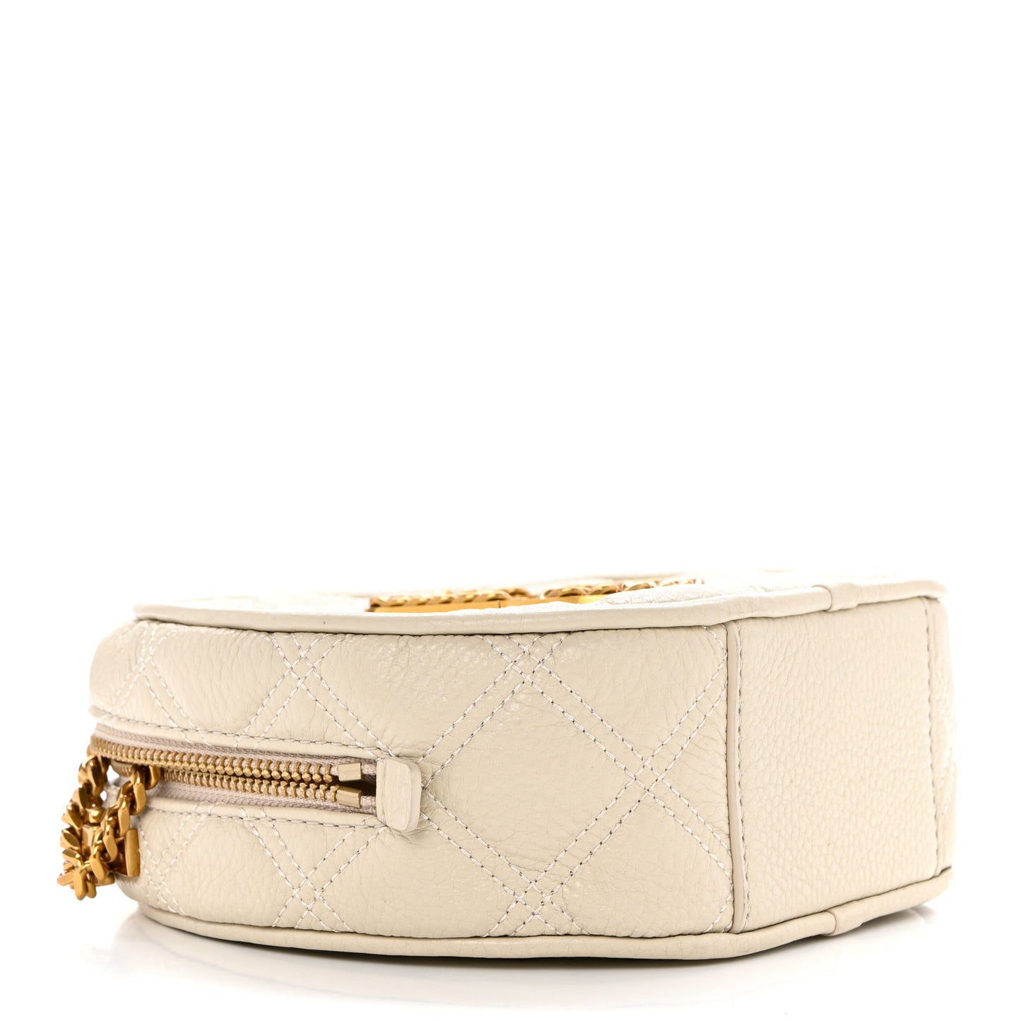 Grained Calfskin Quilted The Status Round Crossbody Oatmilk