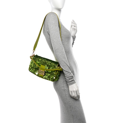 Fendi Sequin Paillettes Vitello Grace Sex and the City Baguette Wasabi 2 of 9