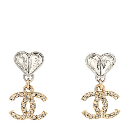 Chanel Crystal CC Heart Drop Earrings Gold Silver 1 of 5