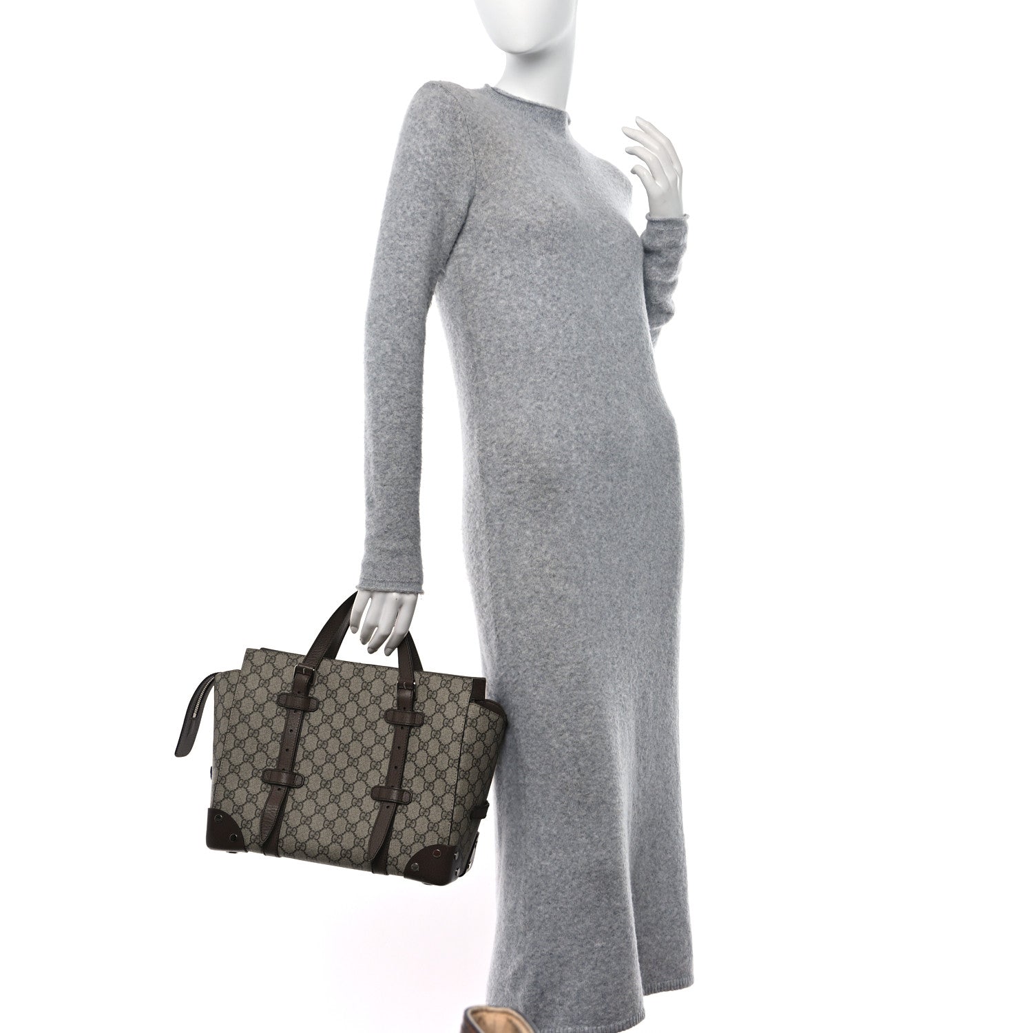 Gucci GG Supreme Monogram Textured Dollar Calfskin Small Detail Tote Beige Ebony New Acero 2 of 15