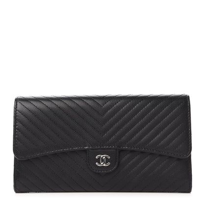Chanel Caviar Chevron Quilted Large Flap Wallet Black 1 of 12