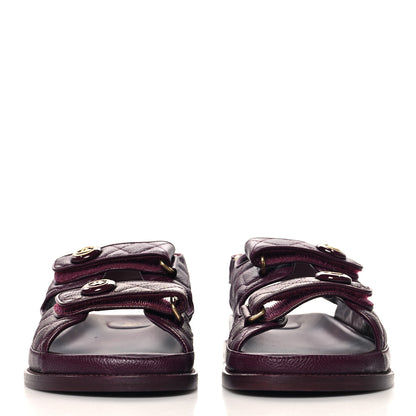 Chanel Grained Calfskin Velcro Dad Sandals 40.5 Burgundy 3 of 10