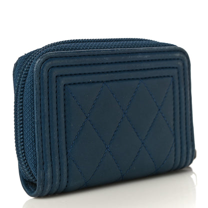 Chanel Caviar Quilted Boy Zip Around Coin Purse Wallet Dark Blue 3 of 17