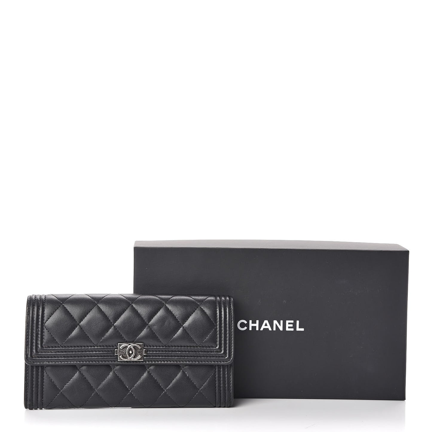 Lambskin Quilted Boy Flap Wallet Black