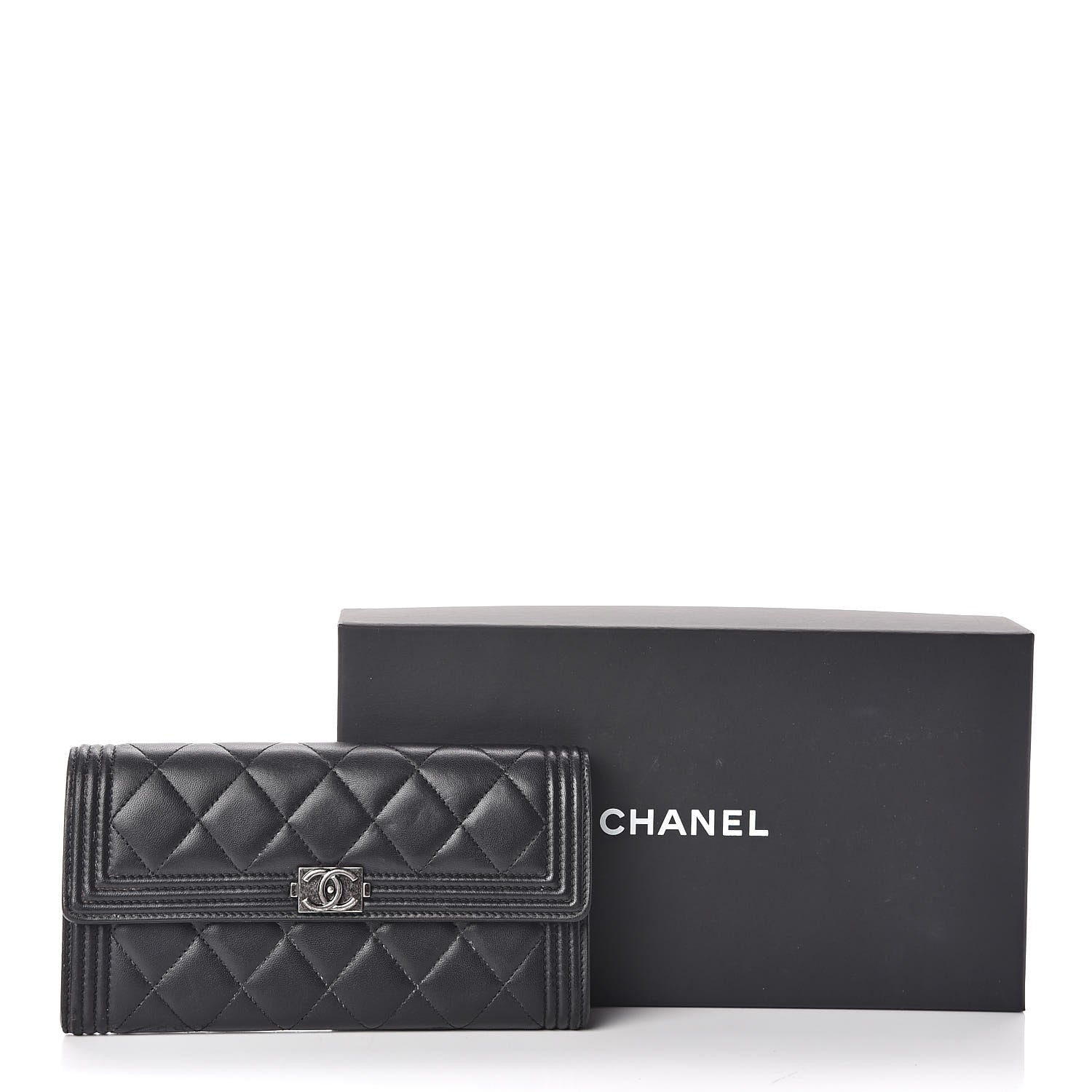 Chanel Lambskin Quilted Boy Flap Wallet Black 10 of 10