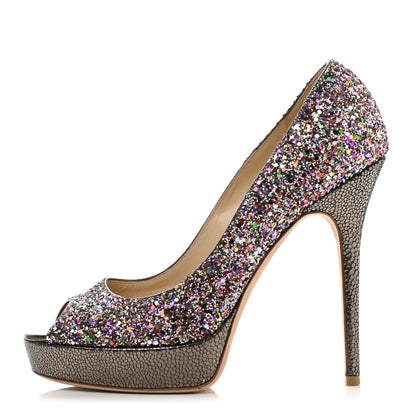 Jimmy Choo Glitter Fabric Vibe Peep Toe Platform Pumps 39 Multicolor 1 of 7
