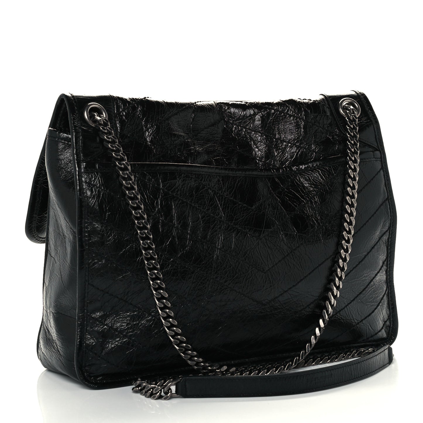 Crinkled Calfskin Matelasse Monogram Large Niki Chain Satchel Black