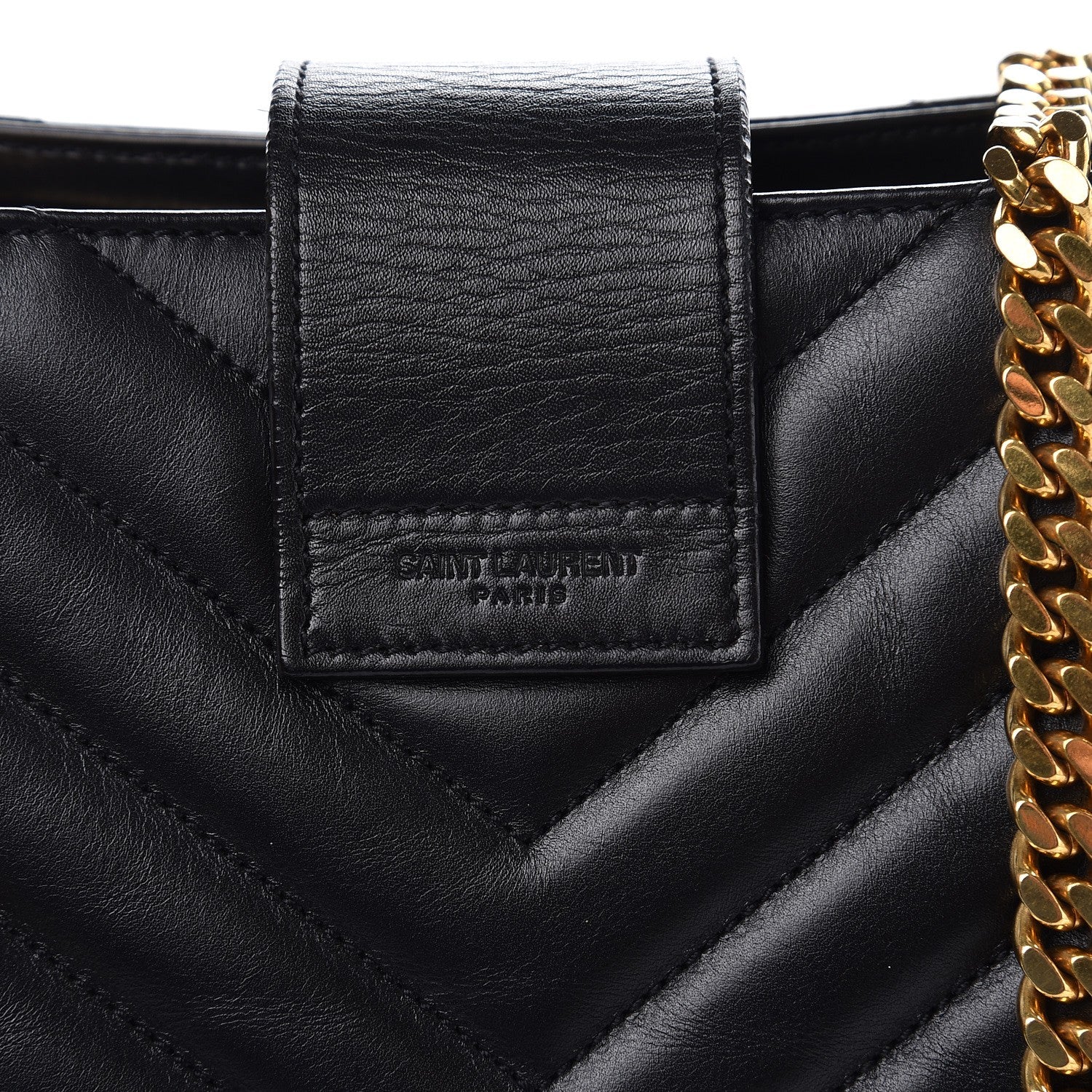 Saint Laurent Lambskin Matelasse Chevron Monogram Shopping Bag Black 9 of 9