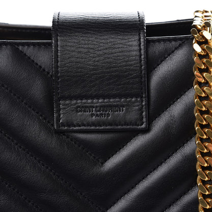 Saint Laurent Lambskin Matelasse Chevron Monogram Shopping Bag Black 9 of 9