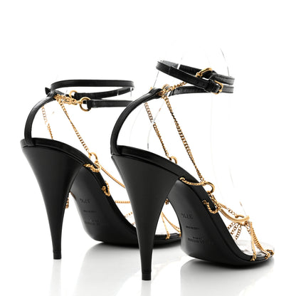 Saint Laurent Calfskin Chain Cristal Sandals 37.5 Black 4 of 7