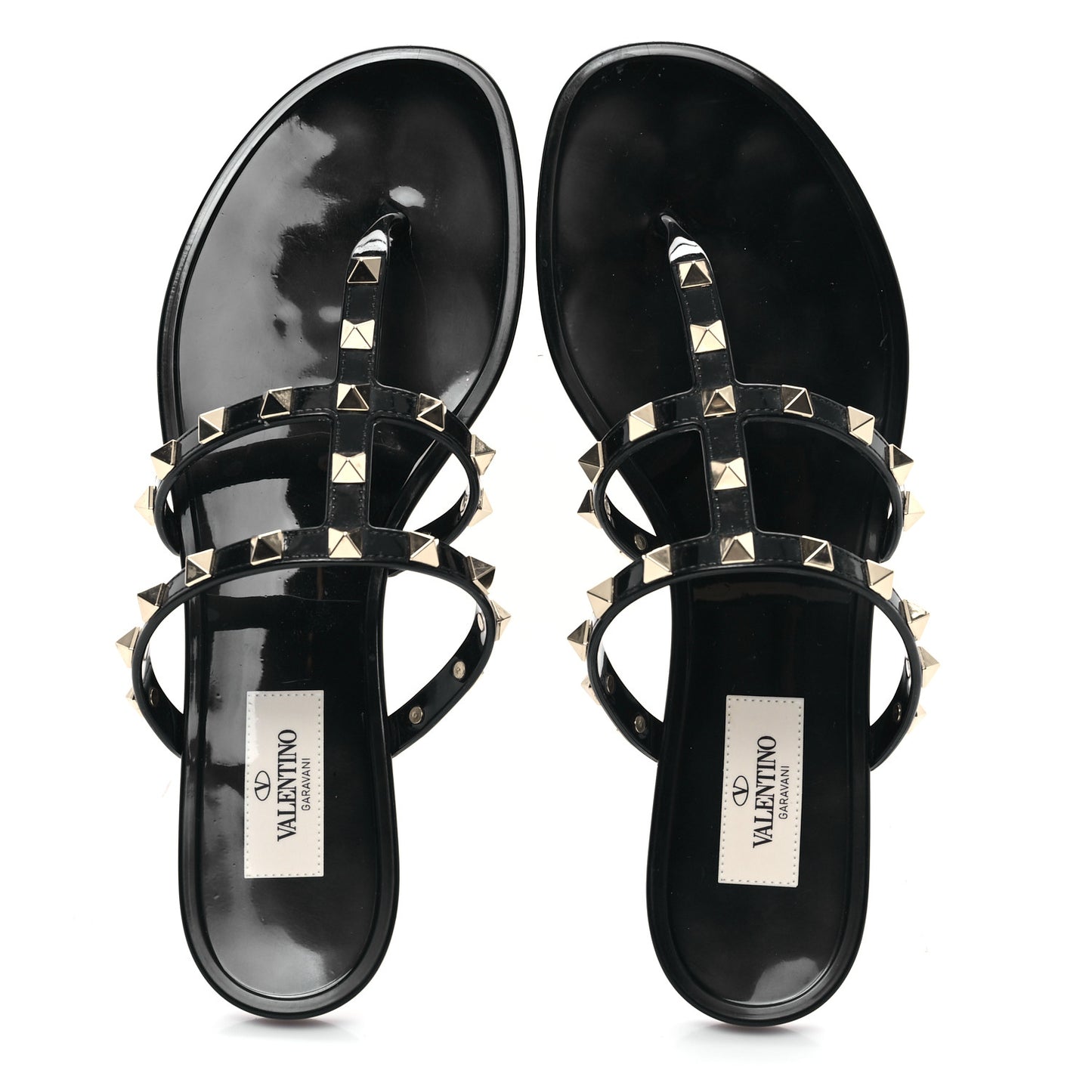 PVC Jelly Rockstud Caged Flat Thong Sandals 38 Black