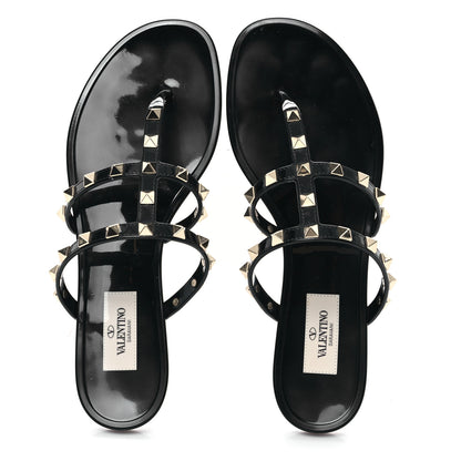 Valentino Garavani PVC Jelly Rockstud Caged Flat Thong Sandals 38 Black 2 of 8