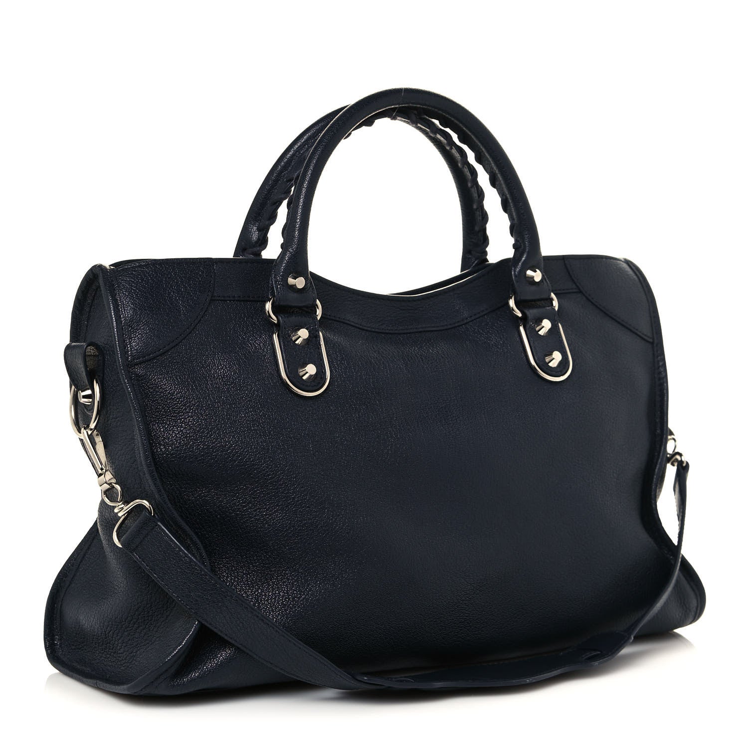 Balenciaga Chevre Silver Metallic Edge Hardware City Bleu Nuit Dark Sea 3 of 14