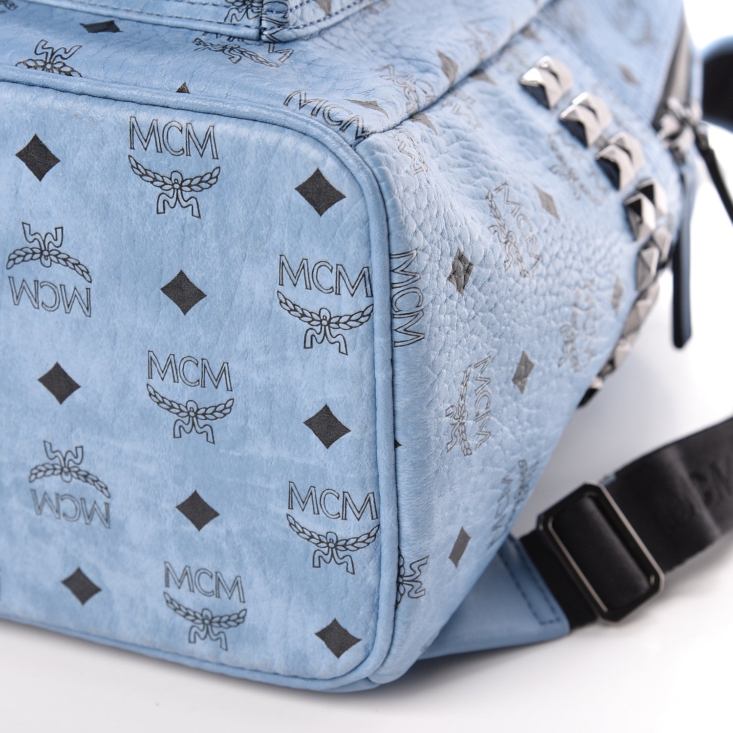 MCM Visetos Medium Side Stud Stark Backpack Light Blue 480620