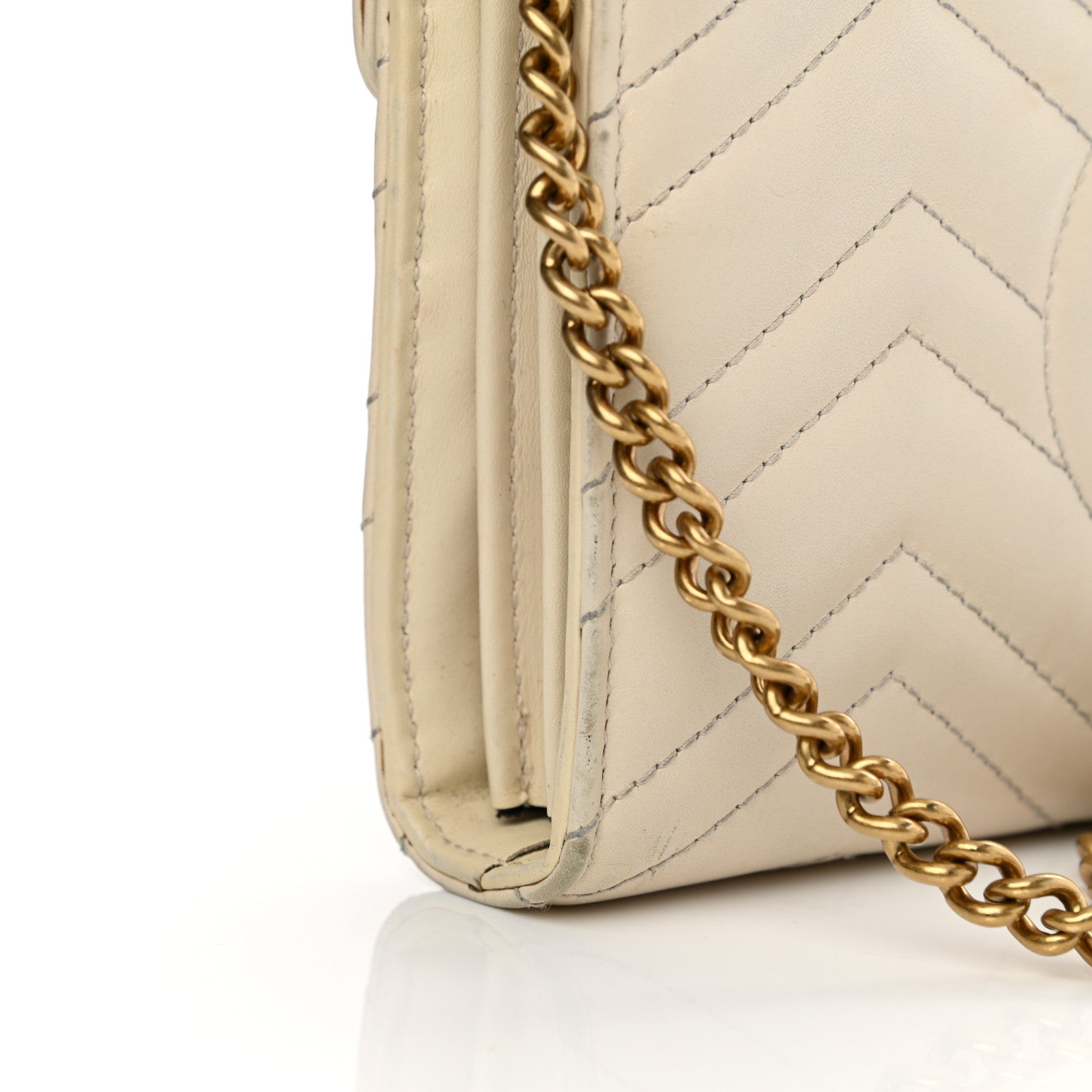 Gucci Calfskin Matelasse GG Marmont Chain Wallet Mystic White 16 of 21
