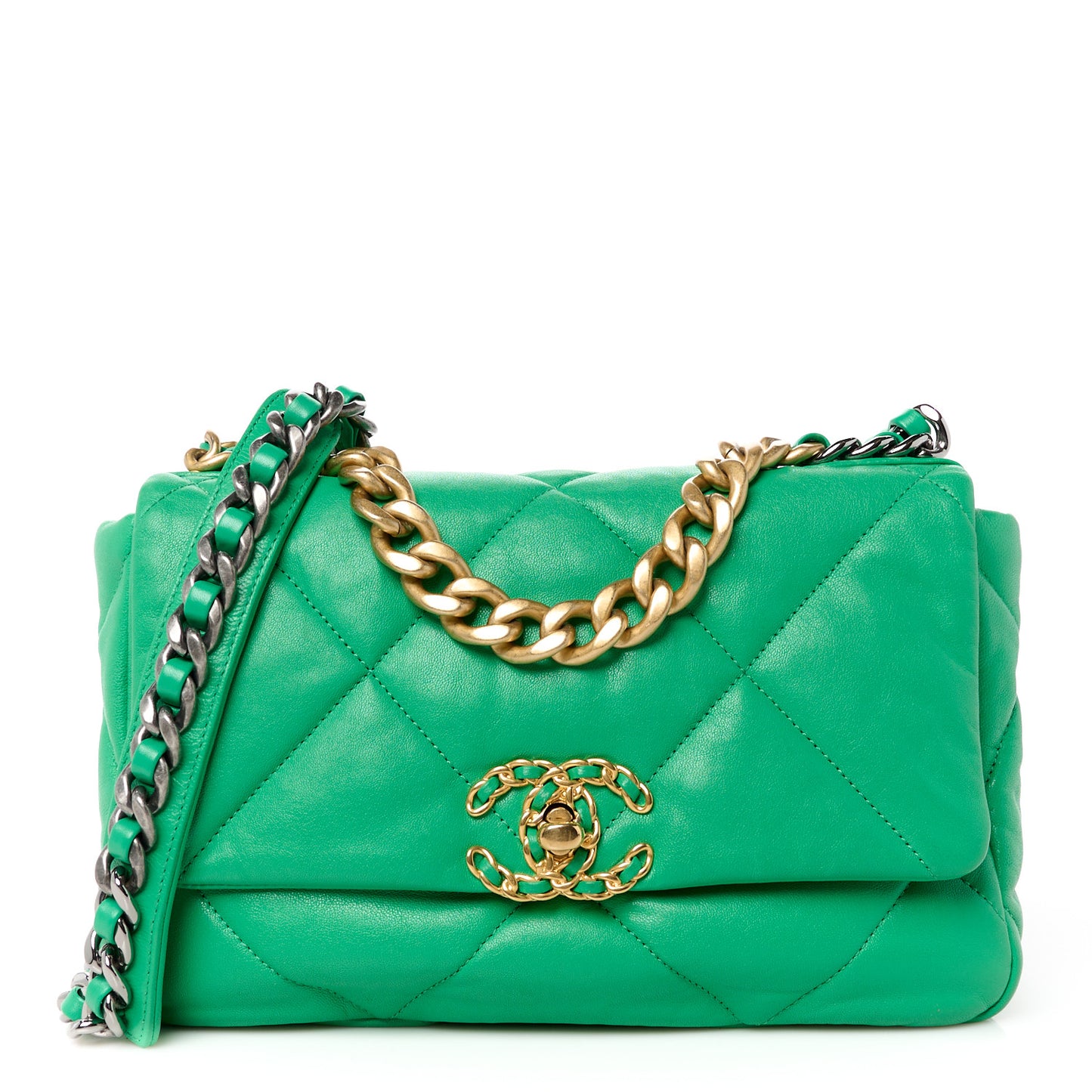 Lambskin Quilted Medium Chanel 19 Flap Green