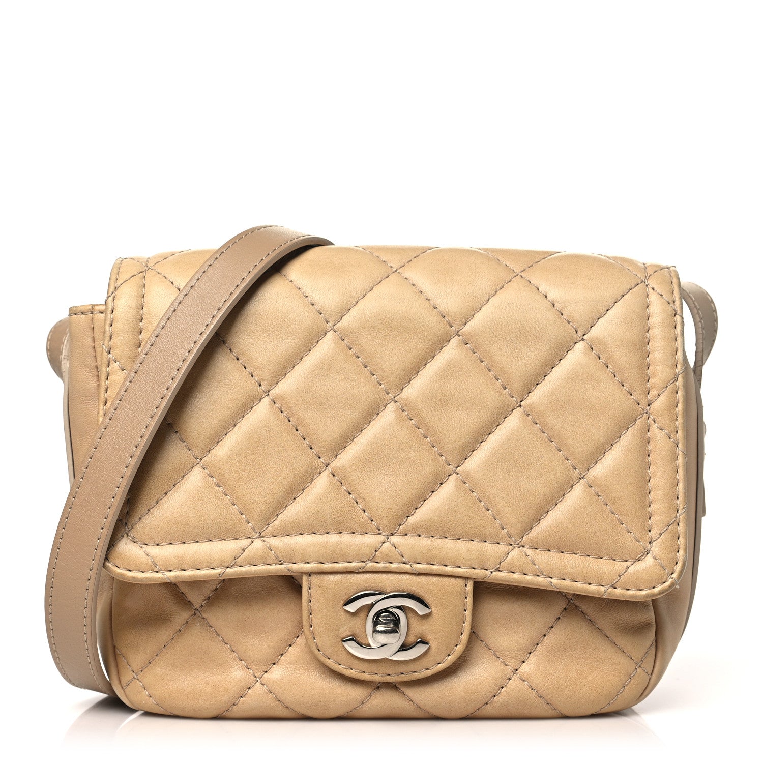 Chanel Lambskin Quilted Flap Crossbody Bag Beige 1 of 13