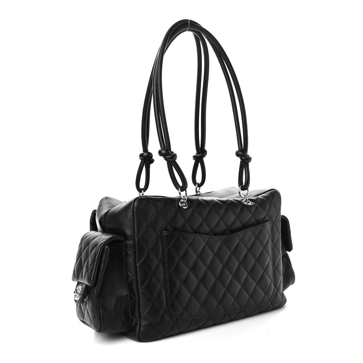 Calfskin Quilted Large Cambon Multipocket Reporter Black