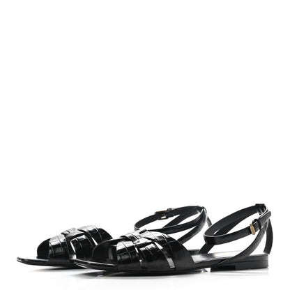 Saint Laurent Calfskin Crocodile Embossed Tribute 05 Ankle Strap Sandals 39.5 Black 3 of 9